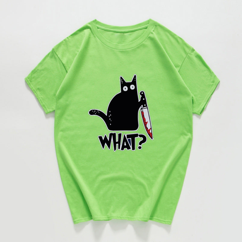 Funny Cat Knife Graphic T-Shirt  (Cotton)