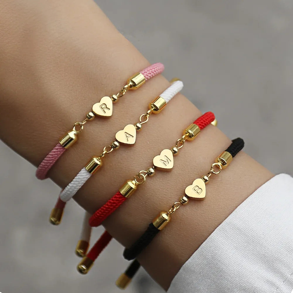 Titanium Steel Heart-shaped Bracelet with 26 Letters