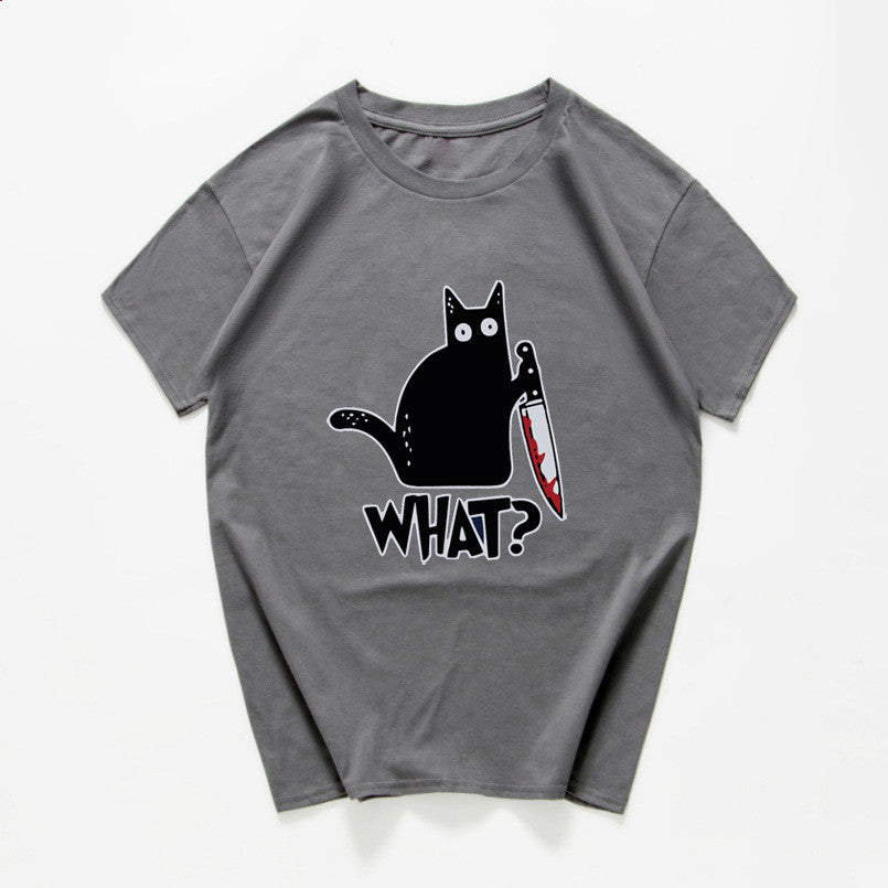 Funny Cat Knife Graphic T-Shirt  (Cotton)