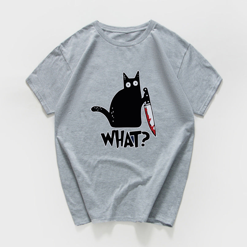 Funny Cat Knife Graphic T-Shirt  (Cotton)