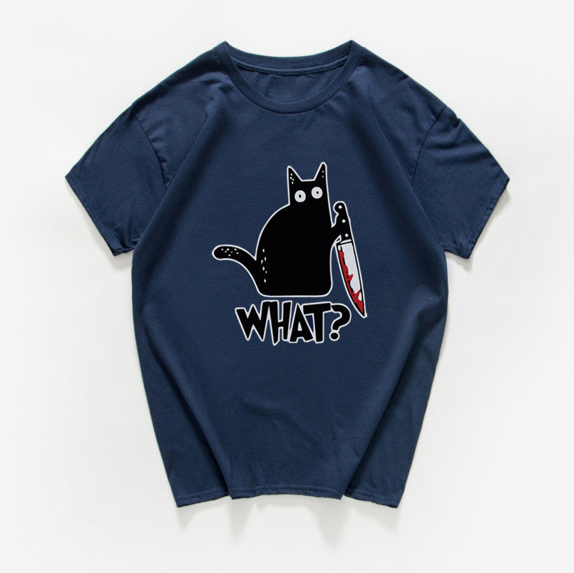 Funny Cat Knife Graphic T-Shirt  (Cotton)