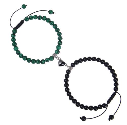 Heart-Shaped Magnet Suction Black Frosted Stone Bracelet