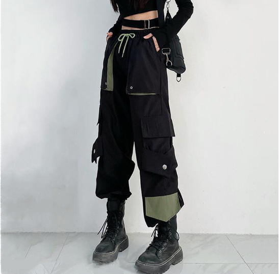 White Striped Cargo Pants with Contrast Pockets