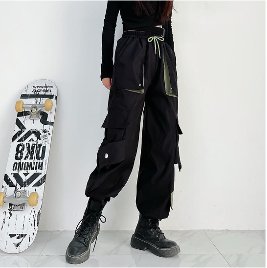 White Striped Cargo Pants with Contrast Pockets