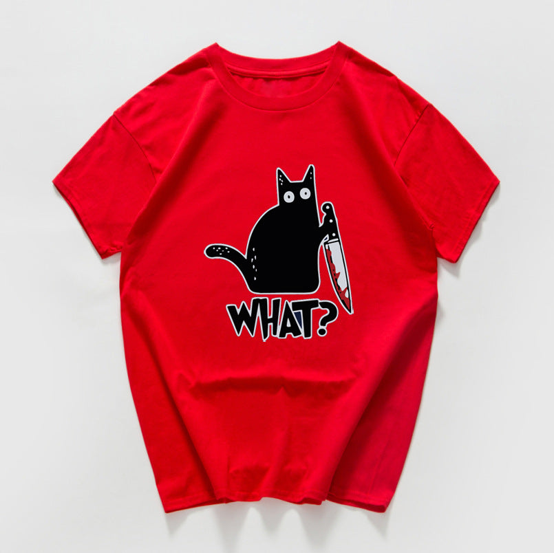 Funny Cat Knife Graphic T-Shirt  (Cotton)