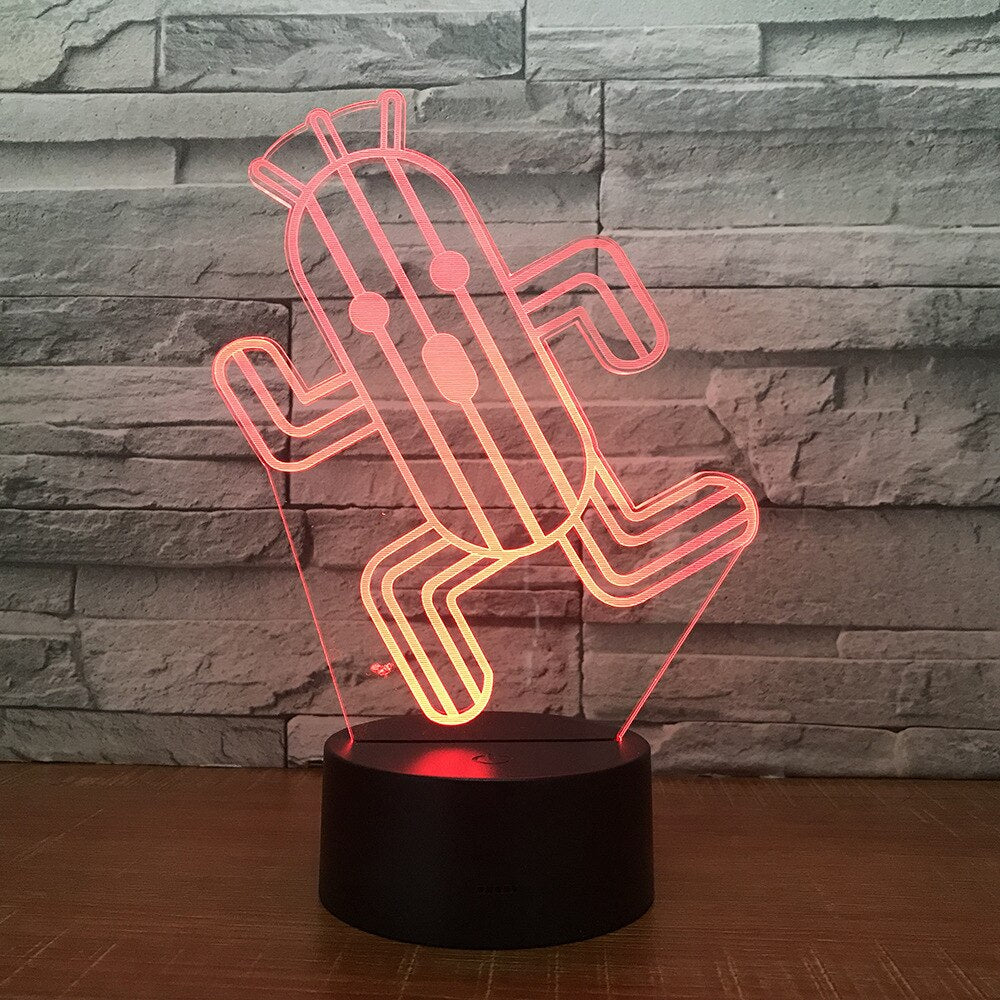 3D Touch Control LED Cactus Night Light Lamp