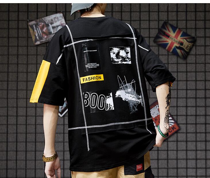 Men's Hip Hop Color Block T-Shirt - Casual Short Sleeve