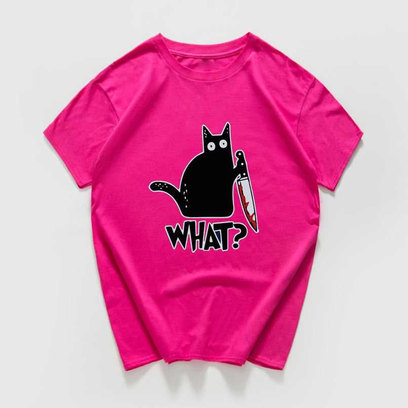 Funny Cat Knife Graphic T-Shirt  (Cotton)