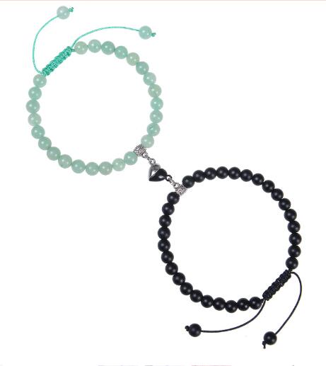 Heart-Shaped Magnet Suction Black Frosted Stone Bracelet