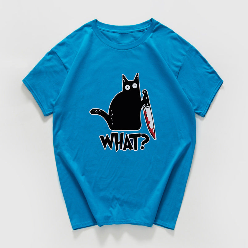 Funny Cat Knife Graphic T-Shirt  (Cotton)