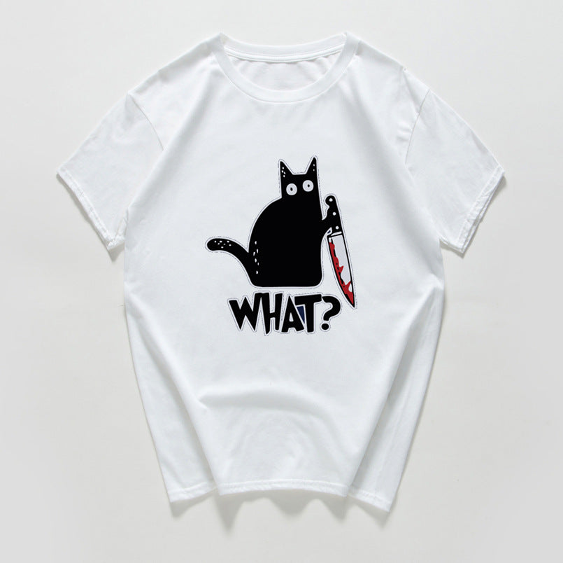 Funny Cat Knife Graphic T-Shirt  (Cotton)