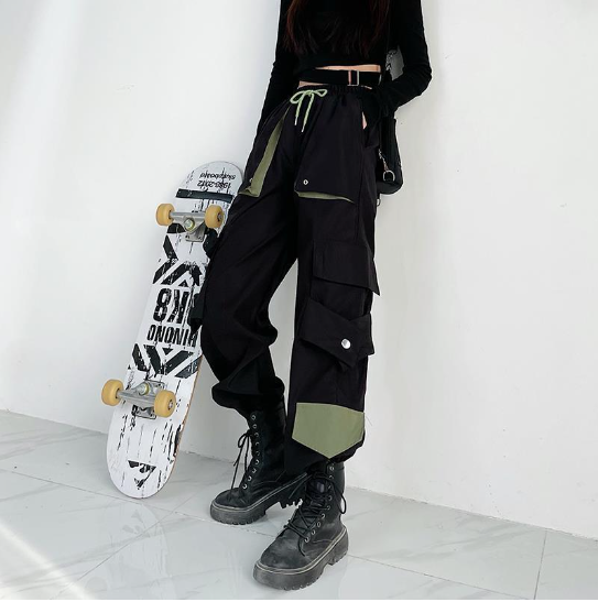 White Striped Cargo Pants with Contrast Pockets