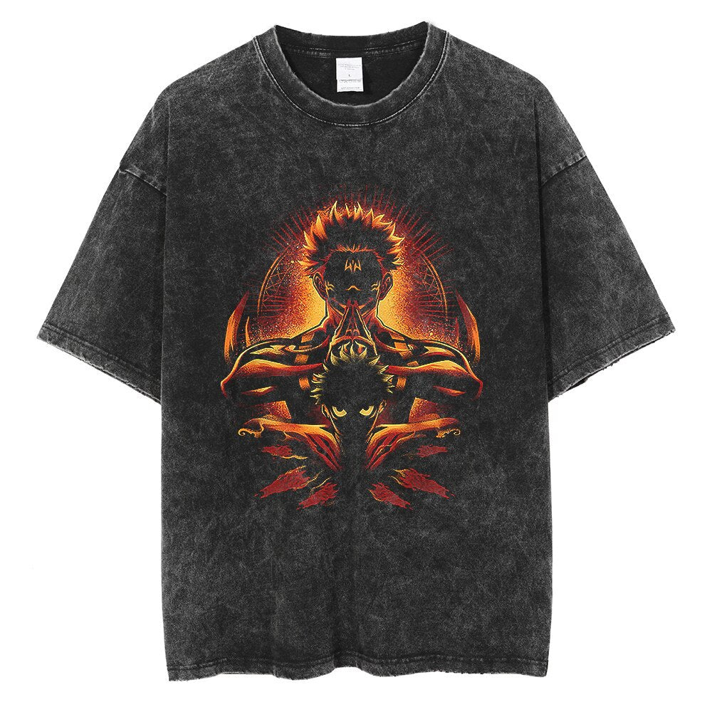 Vintage Wash Graphic Tee - Streetwear Anime Summer