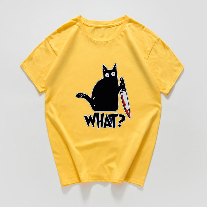 Funny Cat Knife Graphic T-Shirt  (Cotton)