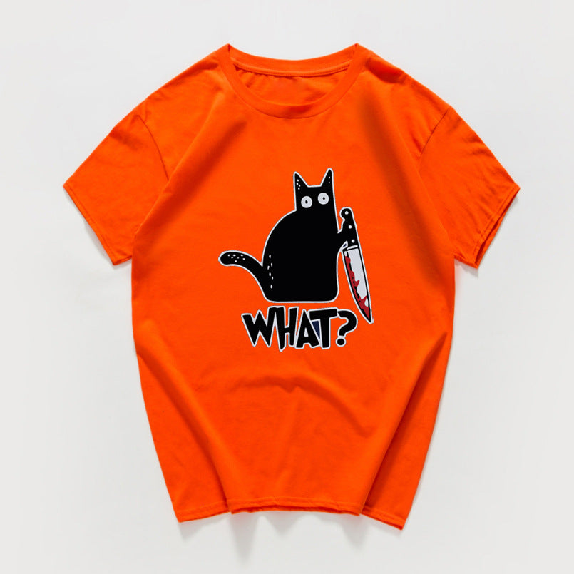 Funny Cat Knife Graphic T-Shirt  (Cotton)