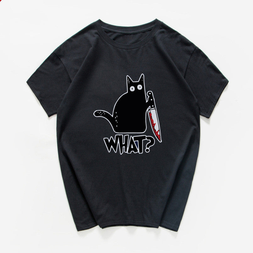 Funny Cat Knife Graphic T-Shirt  (Cotton)