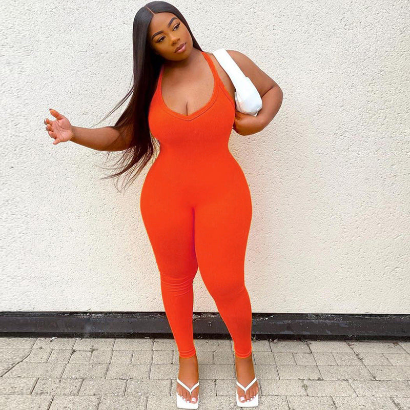 2022 Women's Solid High Waist Jumpsuit