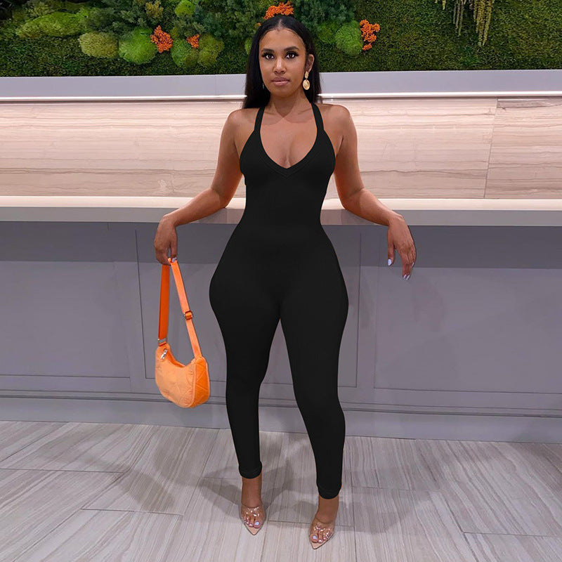 2022 Women's Solid High Waist Jumpsuit