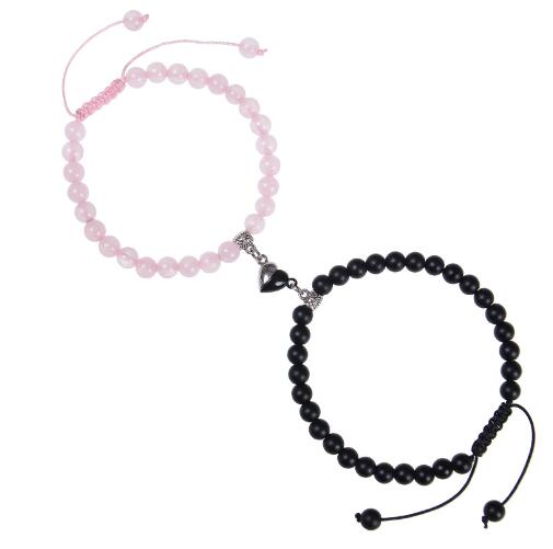 Heart-Shaped Magnet Suction Black Frosted Stone Bracelet