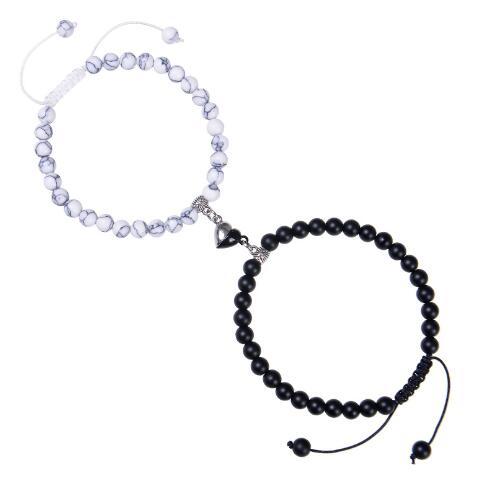 Heart-Shaped Magnet Suction Black Frosted Stone Bracelet