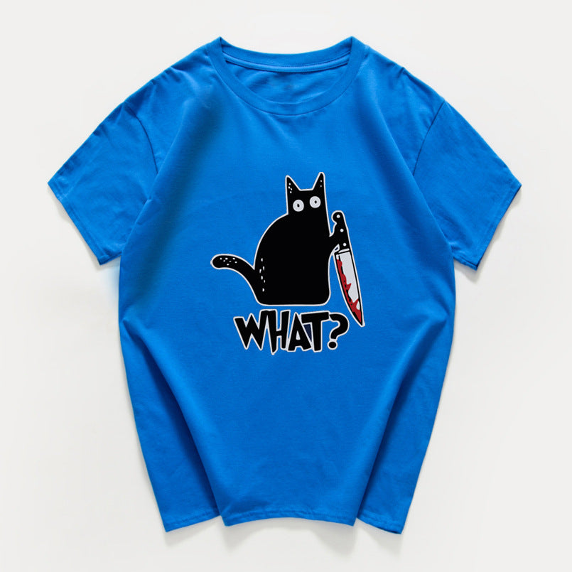 Funny Cat Knife Graphic T-Shirt  (Cotton)