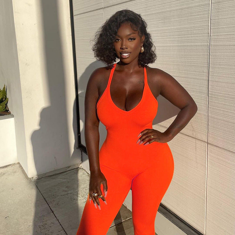 2022 Women's Solid High Waist Jumpsuit