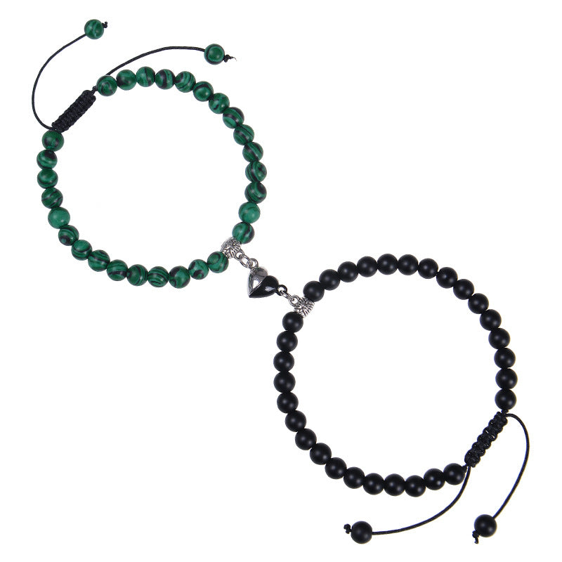 Heart-Shaped Magnet Suction Black Frosted Stone Bracelet