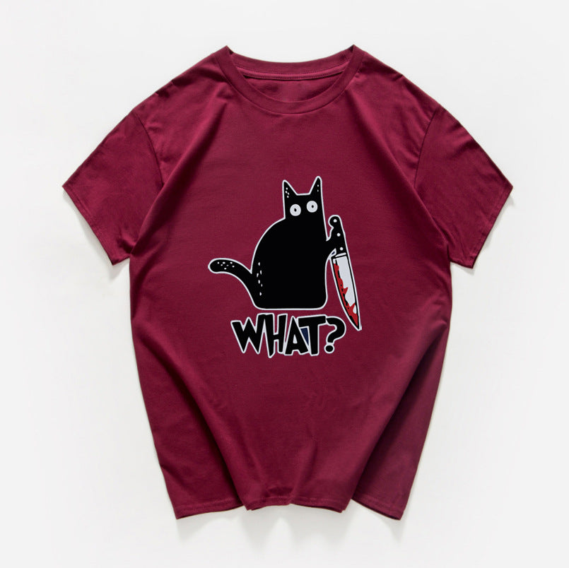 Funny Cat Knife Graphic T-Shirt  (Cotton)