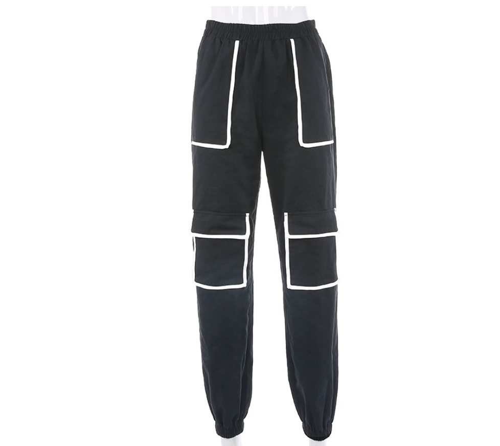 White Striped Cargo Pants with Contrast Pockets