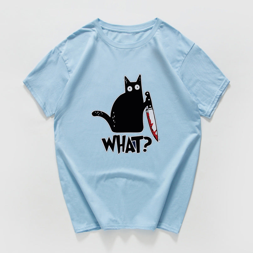 Funny Cat Knife Graphic T-Shirt  (Cotton)