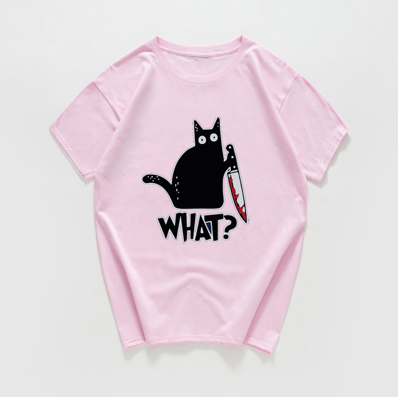 Funny Cat Knife Graphic T-Shirt  (Cotton)